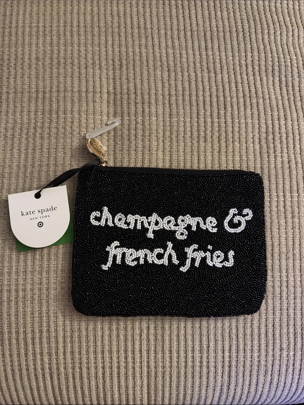 kate spade x target Black Beaded 'champagne & french fries' Wristlet